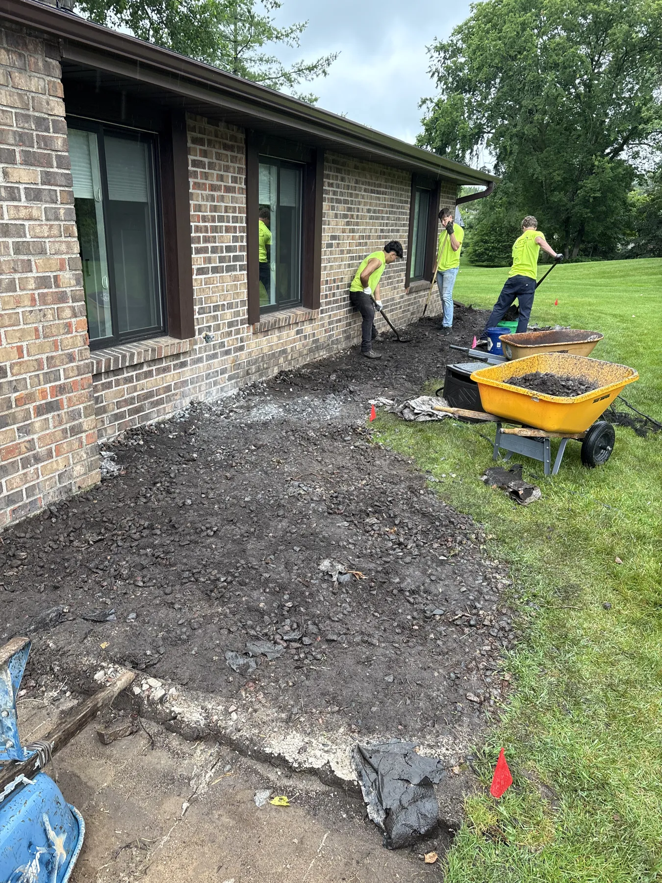 Install progress with wheelbarrows